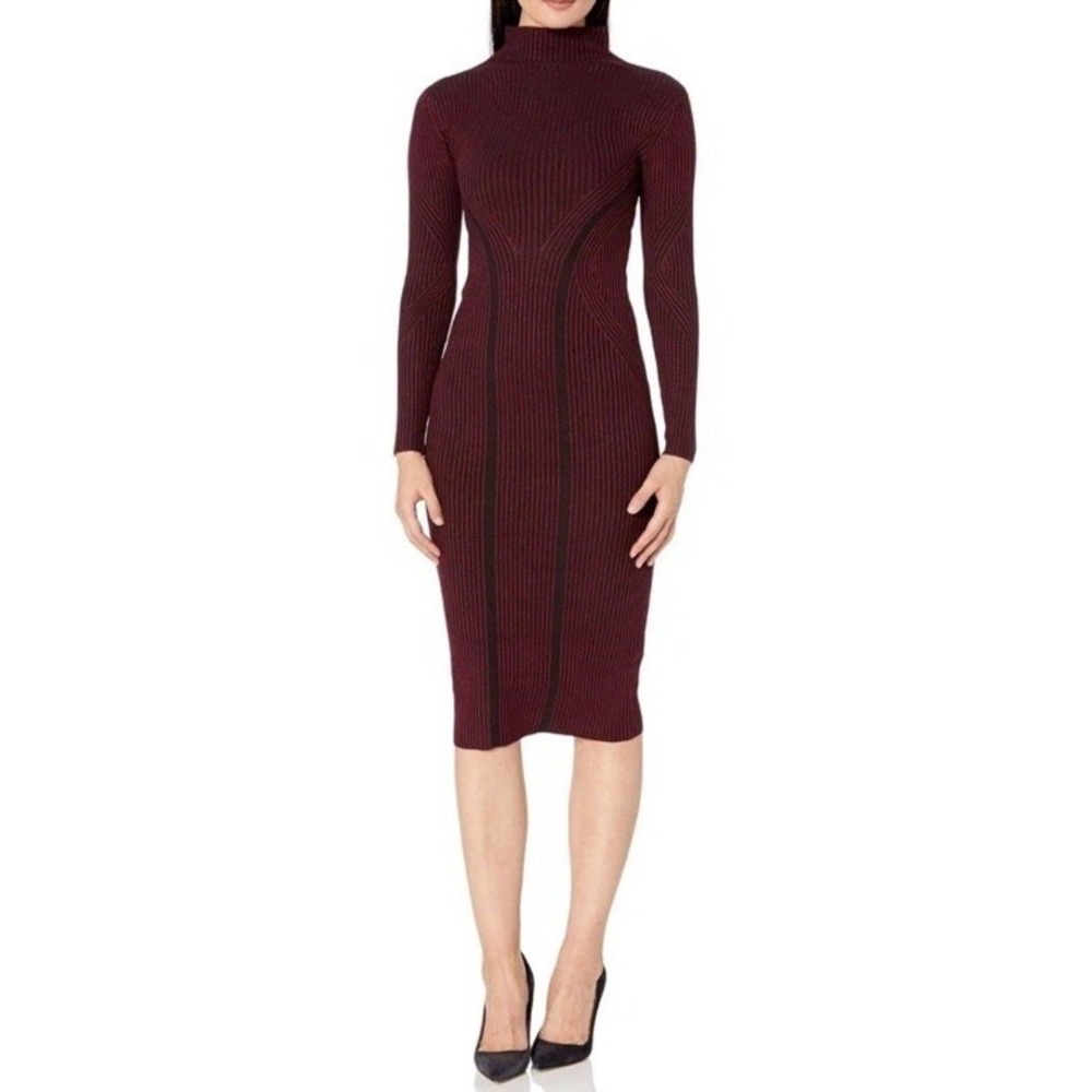 French Connection Simona Mock Neck Midi Ribbed Knit Dress Bodycon Size XS/0 Sexy